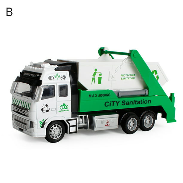 Die-cast Car Model Kit Pull Back Sanitation Garbage Truck Toy Kid Gift-Green